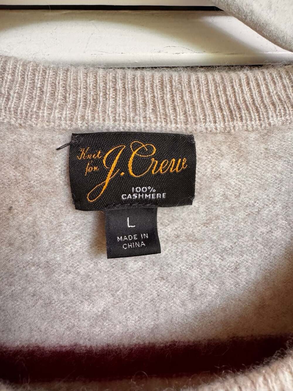 J. Crew womens 100% Cashmere Striped Crew Neck Sweater Size L Heather Birch Mult - Picture 2 of 5